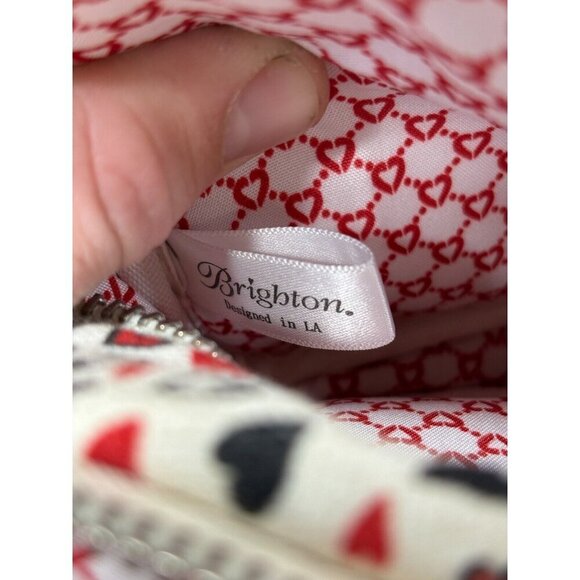 Brighton Love Scroll Cross Body Bag Canvas White Black Red Hearts - Picture 10 of 11